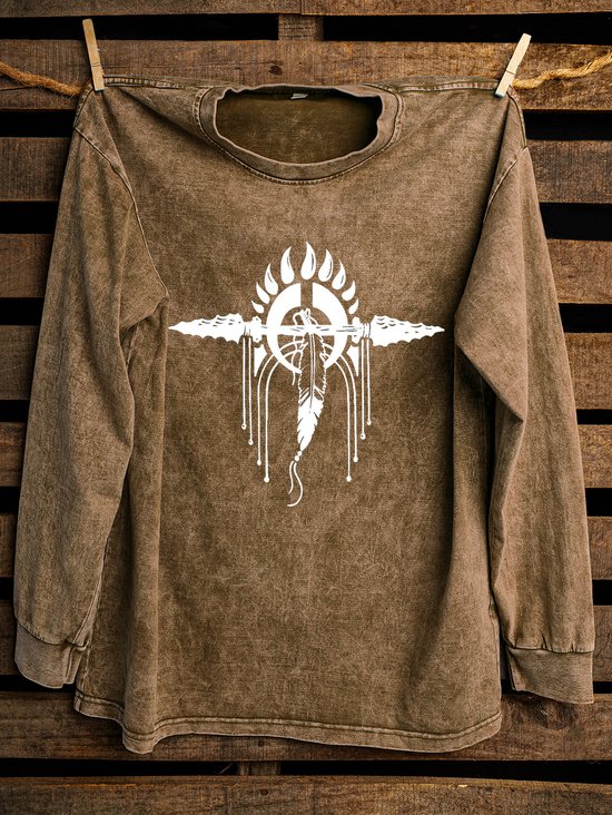 Western Style Cotton Ethnic Distressing Sweatshirt