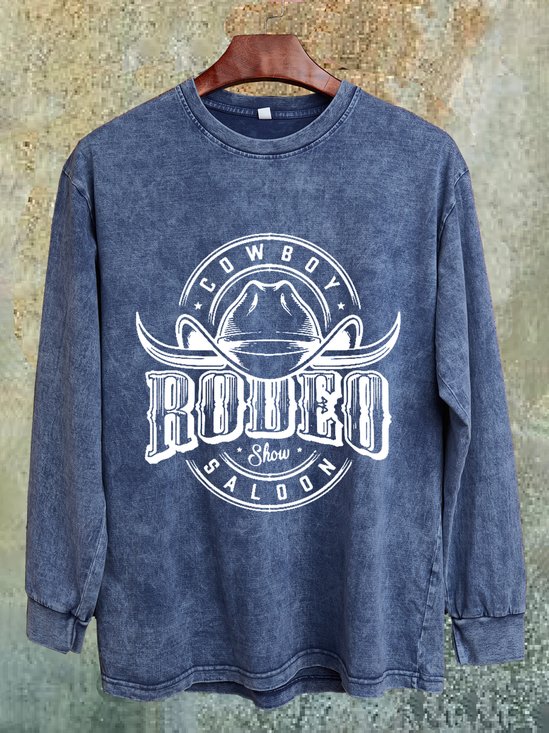 Cotton Distressing Western Style Cowboy Saloon Rodeo Show  Sweatshirt
