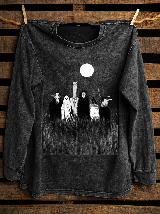 Distressing Crew Neck Western Style Sweatshirt
