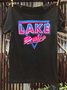Loose Cotton-Blend Crew Neck Western Style T-Shirt