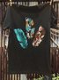 Crew Neck Cotton-Blend Loose Western Style T-Shirt