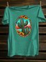 Cotton-Blend Crew Neck Cactus Western Style T-Shirt
