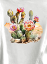 Cotton-Blend Crew Neck Western Style Cactus T-Shirt