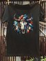 Western Style Crew Neck Cattle Loose T-Shirt