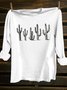 Western Style Cactus Cotton-Blend Crew Neck T-Shirt