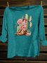 Cotton-Blend Loose Western Style Cactus T-Shirt