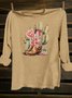 Cotton-Blend Loose Western Style Cactus T-Shirt
