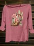 Cotton-Blend Loose Western Style Cactus T-Shirt