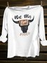Cotton-Blend Loose Western Style Crew Neck T-Shirt