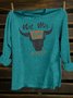 Cotton-Blend Loose Western Style Crew Neck T-Shirt