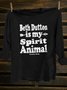 Letter Pattern Western Style Crew Neck Cotton-Blend T-Shirt