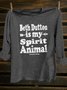 Letter Pattern Western Style Crew Neck Cotton-Blend T-Shirt