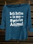 Letter Pattern Western Style Crew Neck Cotton-Blend T-Shirt