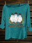 Hallow Text Letters Printed Long Sleeve Western Style T-Shirt