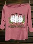 Hallow Text Letters Printed Long Sleeve Western Style T-Shirt