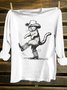 Crew Neck Cotton-Blend Western Style Loose T-Shirt