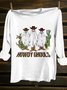 Hallow Text Letters Printed Long Sleeve Western Style T-Shirt