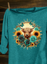Cotton-Blend Western Style Crew Neck T-Shirt