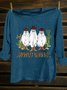 Hallow Text Letters Printed Long Sleeve Western Style T-Shirt