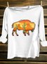 Scenery Cotton-Blend Western Style Loose T-Shirt