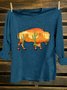 Scenery Cotton-Blend Western Style Loose T-Shirt