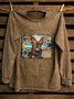 Western Style Loose Distressing Crew Neck Sweatshirt