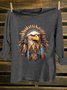Feather Pattern Eagle  Crew Neck Western Style Loose T-Shirt