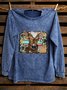 Western Style Loose Distressing Crew Neck Sweatshirt