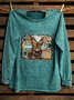 Western Style Loose Distressing Crew Neck Sweatshirt