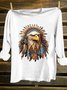 Feather Pattern Eagle  Crew Neck Western Style Loose T-Shirt