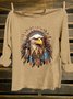 Feather Pattern Eagle  Crew Neck Western Style Loose T-Shirt