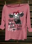 Crew Neck Cattle Loose Western Style T-Shirt
