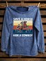 Text Letters Western Style Distressing Sweatshirt