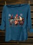 American Flag Funny Chicken Printed Crew Neck Western Style T-Shirt