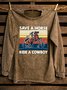Text Letters Western Style Distressing Sweatshirt