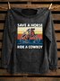 Text Letters Western Style Distressing Sweatshirt