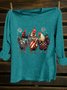 American Flag Funny Chicken Printed Crew Neck Western Style T-Shirt