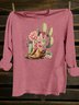 Cotton-Blend Loose Western Style Cactus T-Shirt