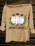 Hallow Text Letters Printed Long Sleeve Western Style T-Shirt