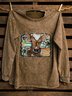 Western Style Loose Distressing Crew Neck Sweatshirt